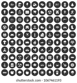100 tree icons set in simple style white on black circle color isolated on white background vector illustration