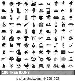 100 tree icons set in simple style for any design vector illustration