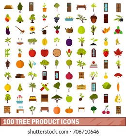 100 tree product icons set in flat style for any design vector illustration