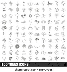 100 trees set in outline style for any design vector illustration
