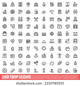 100 trip icons set. Outline illustration of 100 trip icons vector set isolated on white background