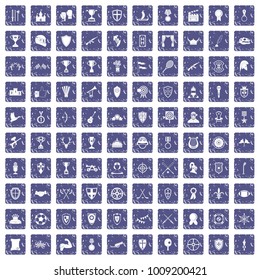 100 trophy and awards icons set in grunge style sapphire color isolated on white background vector illustration