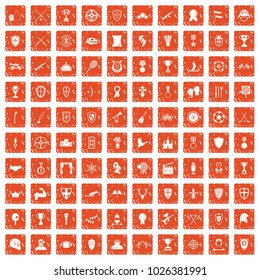 100 trophy and awards icons set in grunge style orange color isolated on white background vector illustration