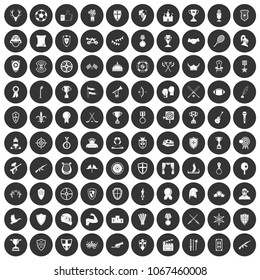 100 trophy and awards icons set in simple style white on black circle color isolated on white background vector illustration