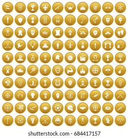 100 trophy and awards icons set gold