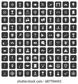 100 trophy and awards icons set in black color isolated vector illustration