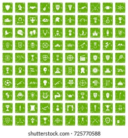 100 trophy and awards icons set in grunge style green color isolated on white background vector illustration
