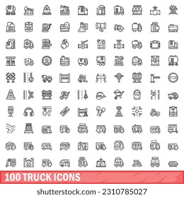 100 truck icons set. Outline illustration of 100 truck icons vector set isolated on white background