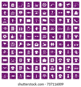 100 t-shirt icons set in grunge style purple color isolated on white background vector illustration