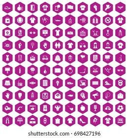 100 t-shirt icons set in violet hexagon isolated vector illustration