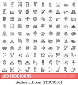 100 tube icons set. Outline illustration of 100 tube icons vector set isolated on white background