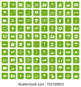 100 TV icons set in grunge style green color isolated on white background vector illustration
