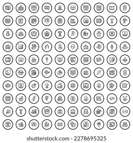 100 tv icons set. Outline illustration of 100 tv icons vector set isolated on white background