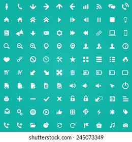 100 UI Outline For Web and Mobile icons, white on green background 