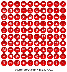 100 umbrella icons set red