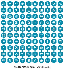 100 umbrella icons set in sapphirine hexagon isolated vector illustration