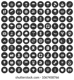 100 umbrella icons set in simple style white on black circle color isolated on white background vector illustration