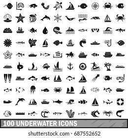 100 underwater icons set in simple style for any design vector illustration