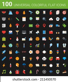 100 universal colorful flat icons