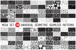 100 Universal Different Geometric Seamless Patterns. Endless Vector Texture Can Be Used For Wrapping Wallpaper, Pattern Fills, Web Background,surface Textures. Set Of Monochrome Ornaments
