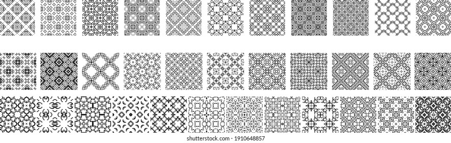 100 Universal different geometric seamless patterns. Endless vector texture can be used for wrapping wallpaper, pattern fills, web background,surface textures. Set of monochrome ornaments
