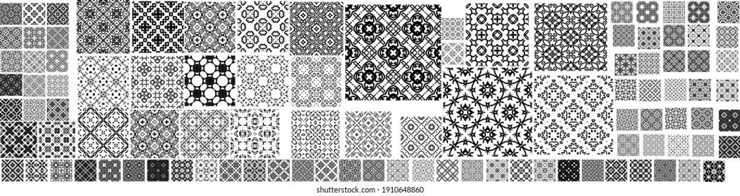 100 Universal different geometric seamless patterns. Endless vector texture can be used for wrapping wallpaper, pattern fills, web background,surface textures. Set of monochrome ornaments