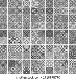 100 Universal different geometric seamless patterns. Endless vector texture can be used for wrapping wallpaper, pattern fills, web background,surface textures. Set of monochrome ornaments