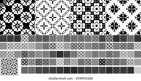 100 Universal different geometric seamless patterns. Endless vector texture can be used for wrapping wallpaper, pattern fills, web background,surface textures. Set of monochrome ornaments
