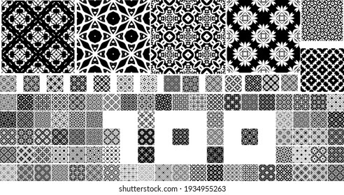 100 Universal different geometric seamless patterns. Endless vector texture can be used for wrapping wallpaper, pattern fills, web background,surface textures. Set of monochrome ornaments