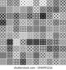 100 Universal different geometric seamless patterns. Endless vector texture can be used for wrapping wallpaper, pattern fills, web background,surface textures. Set of monochrome ornaments