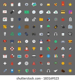 100 Universal Flat Icons for Web and Mobile Applications 