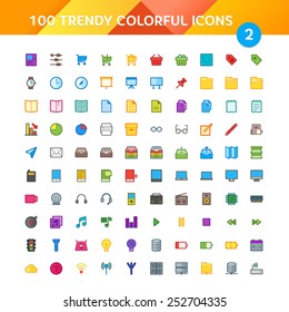 100 Universal Icons in Material Design Color Palette set 2