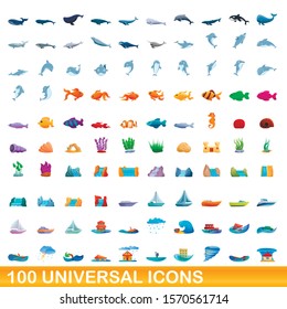 100 universal icons set. Cartoon illustration of 100 universal icons vector set isolated on white background