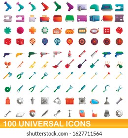 100 universal icons set. Cartoon illustration of 100 universal icons vector set isolated on white background