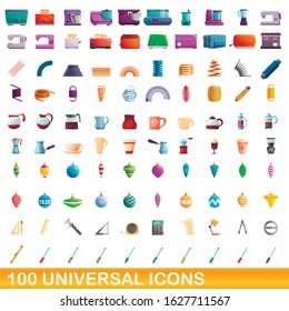 100 universal icons set. Cartoon illustration of 100 universal icons vector set isolated on white background