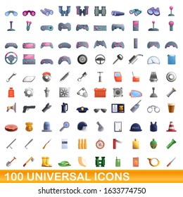 100 universal icons set. Cartoon illustration of 100 universal icons vector set isolated on white background