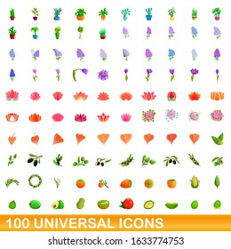 100 universal icons set. Cartoon illustration of 100 universal icons vector set isolated on white background