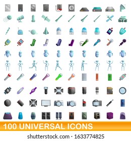 100 universal icons set. Cartoon illustration of 100 universal icons vector set isolated on white background