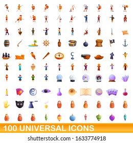100 universal icons set. Cartoon illustration of 100 universal icons vector set isolated on white background