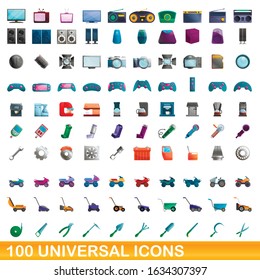 100 universal icons set. Cartoon illustration of 100 universal icons vector set isolated on white background