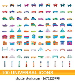 100 universal icons set. Cartoon illustration of 100 universal icons vector set isolated on white background