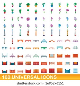 100 universal icons set. Cartoon illustration of 100 universal icons vector set isolated on white background