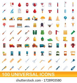 100 iconos universales. Ilustración de dibujos animados de 100 iconos universales conjunto de vectores aislados en fondo blanco