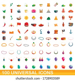 100 universal icons set. Cartoon illustration of 100 universal icons vector set isolated on white background