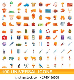100 universal icons set. Cartoon illustration of 100 universal icons vector set isolated on white background