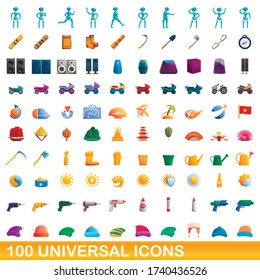 100 universal icons set. Cartoon illustration of 100 universal icons vector set isolated on white background