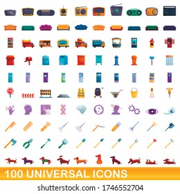 100 universal icons set. Cartoon illustration of 100 universal icons vector set isolated on white background