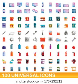 100 universal icons set. Cartoon illustration of 100 universal icons vector set isolated on white background
