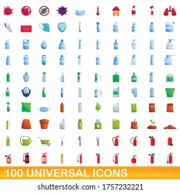 100 universal icons set. Cartoon illustration of 100 universal icons vector set isolated on white background