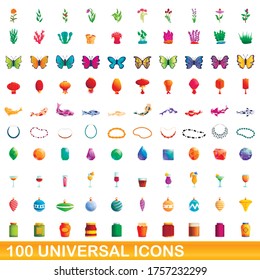 100 universal icons set. Cartoon illustration of 100 universal icons vector set isolated on white background